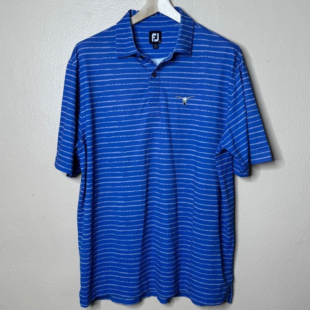 FootJoy Shirt Men XL Blue Striped Polo Golf Performance Short Sleeve